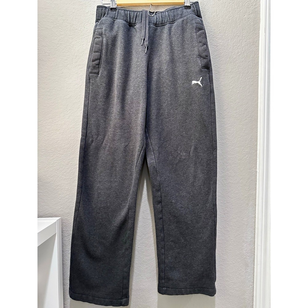PUMA Unisex Heather Grey Fleece Sweatpants - Size S (Men's S / Women's M-L)